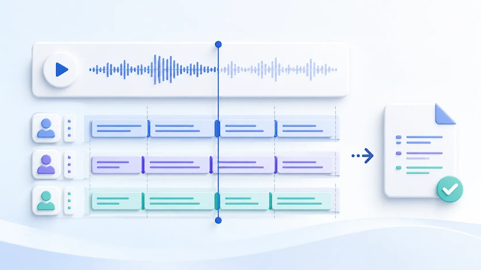 Audio player waveform with aligned subtitle tracks and a finished SRT file