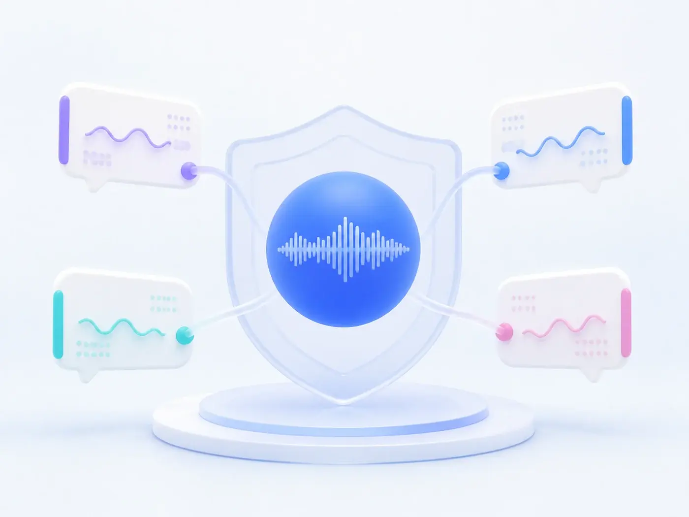 Protected AI voice connected to multilingual speech outputs with a consent shield